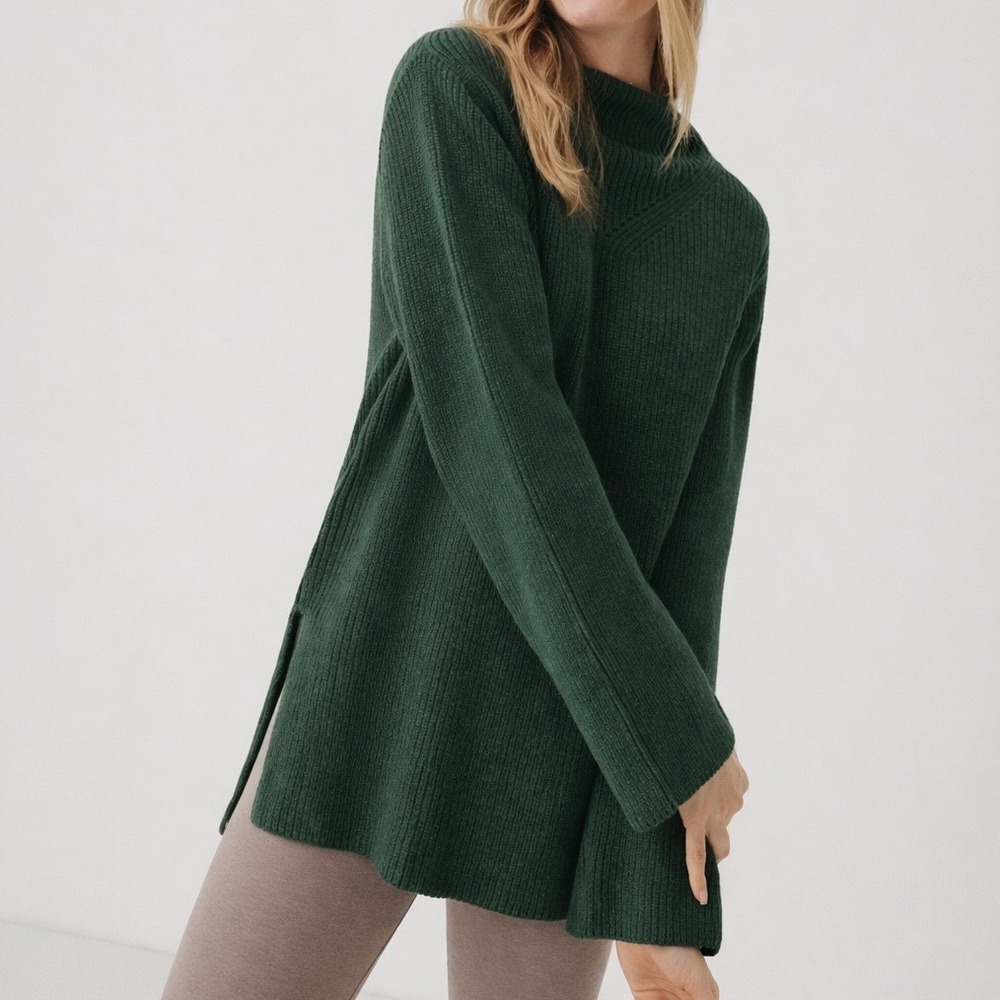 Pact Green Fisherman Knit Mock Neck Organic‎ Cotton Tunic Sweater Size Medium